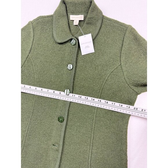 APPLESEEDS Boiled Wool Cardigan Sweater Size M Womens Full Button Green NWT - Picture 7 of 8